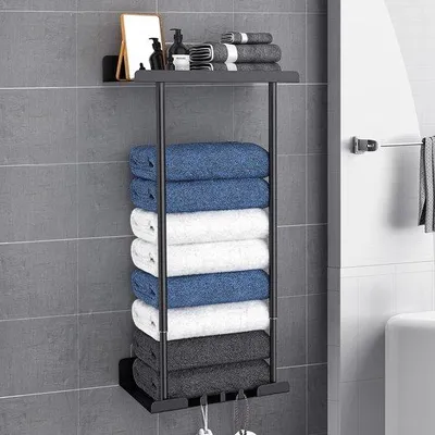 Immagine prodotto di Set doppio di ganci autoadesivi per asciugamani, acciaio inossidabile, nero, per bagno e cucina