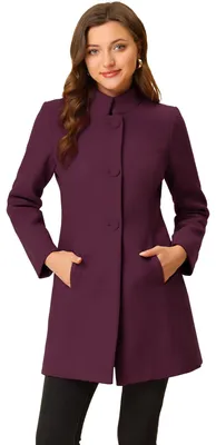 Produktbild von Allegra K Damen Wintermantel Mid-Long Stehkragen Einreiher Mantel Oberbekleidung