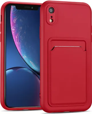 Zdjęcie produktu dla Etui na telefon komórkowy Apple iPhone XR Silikonowe etui z kieszenią na kartę Slim Wallet Case, czerwone