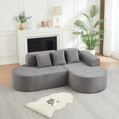 Imagen del producto de Sofá modular en forma de L de 220 cm, color cord, con respaldos curvados, 3 cojines, ideal para salones y espacios de estar ()