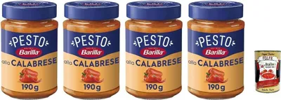 Produktbild von Barilla Pesto alla Calabrese, Italienische Pastasauce, 190g, 4er Pack, mit Paprika und Käse, Glutenfrei, + Italian Gourmet polpa 400g