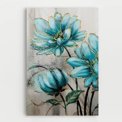 Produktbild von ARTHUB® Leinwandbild 50x70 cm, Bujori Albastri | Wohnzimmerdekoration, Hängende Bilder, Wanddekoration, Heimdekoration, Blumen, Gezeichnete Blumen