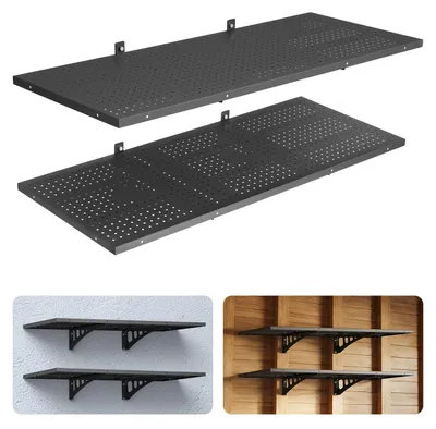 Produktbild von Garagen-Wandregal - 2er-Set Metall-Werkzeugregal - Regalfläche 121.9 x 50.3 cm - 127 kg pro Ebene - Wandmontage - Werkzeugaufbewahrung