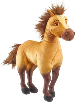 A plush toy horse against a white background.