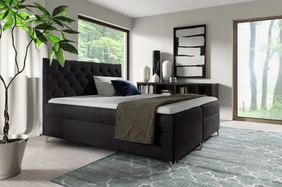 Produktbild von MEBLINI Boxspringbett mit Bettkasten - Gepolstert Doppelbett mit Matratze und Topper - Polsterbett mit Stauraum - Bett mit Kopfteil - Stauraumbett - GIULIA - 200x200 - H3/Schwarz Samt