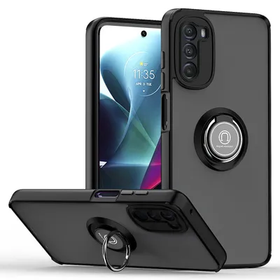 Obrázek produktu pro Pouzdro pro Motorola Moto G 5G 2022 matné průsvitné TPU pouzdro s prstencovým držákem a stojánkem Černý