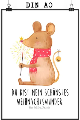 Produktbild von Mr. & Mrs. Panda Bild Maus Weihnachten DIN A0 - Weiß - Geschenk, drucke, Mäuschen, wandkunst, Deko, Plakat, Weihnachtsgruß, wanddeko, Weihnachtsmotiv, Frohe