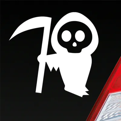 Produktbild von Auto Aufkleber Sensenmann Tod tot Death Sense Mann 10x10 cm Weiss Glanz Sticker Heckscheibenaufkleber