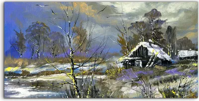 Produktbild von Coloray Acrylbild 100x50  Wandbild Acrylbilder Deko Haus im Wald Winter Landschaft