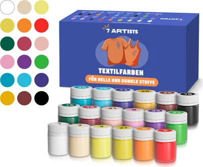 Produktbild von 7 Artists Textilfarbe Waschmaschinenfest - 18 Cat Stoffmalfarben Waschfest x 20 ml - Stoff Farbe für Kleidung, Schuhe, Jeans, Taschen, T Shirt Bemalen