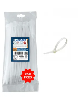 Zdjęcie produktu dla Velamp opaski kablowe nylonowe. Białe. 7,6x550 – 50 szt.