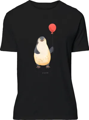 Produktbild von Mr. & Mrs. Panda T-Shirt Pinguin Luftballon - Schwarz - Geschenk, oberteil, Shirt, Liebe, Freundin, Jahrmarkt, Tshirt, Kirmes, S, Pinguine, mit Motiv