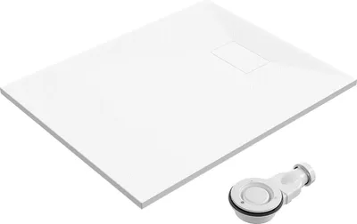 Produktbild von SMC Duschwanne 100x80cm weiß Steinoptik mit Ablaufgarnitur Zuschneidbar Duschtasse Eckduschwanne Brausewanne