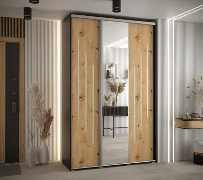 Obrázok produktu pre Šatníková skriňa ASIRI 9 - 160/60 cm, čierna / dub artisan / strieborná