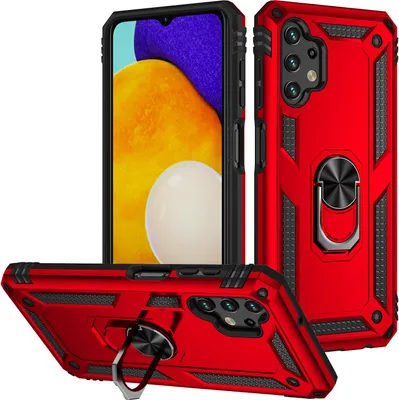 Immagine prodotto di Custodia per Samsung Galaxy A13 4G a doppio strato robusta, protezione militare con supporto ad anello e supporto rosso