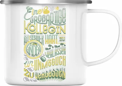 Produktbild von Trendation - Kollegin Abschied Emaille Tasse Geschenk Abschiedsgeschenk Neuer Job Jobwechsel Spruch (Silber)