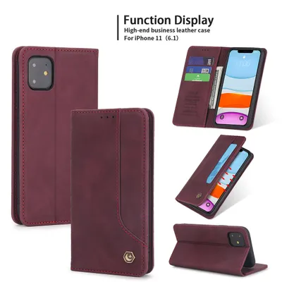 Obrázek produktu pro RetroPolyuretankožené pouzdro pro iPhone 11 peněženkový design pouzdro s držákem na karty a stojánkem červené