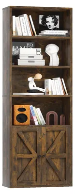 Bücherregal mit 6 Ebenen und Türen, 55,5x23,5x181 cm, Braun