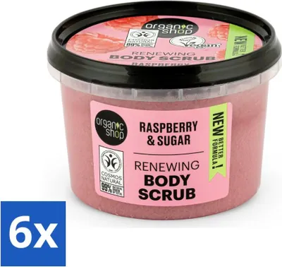 Obrázok produktu pre Organic Shop - Organický malinový cukrový telový peeling - osviežujúci a exfoliačný - 250 ml - hodnotné balenie - 6 kusov