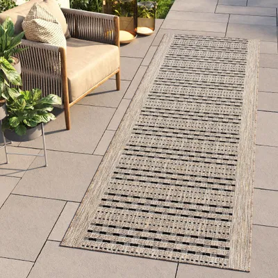 Produktbild von Tapiso Läufer MELISSA Outdoor Indoor Braun Schwarz Balkon Terrasse 80 x 340