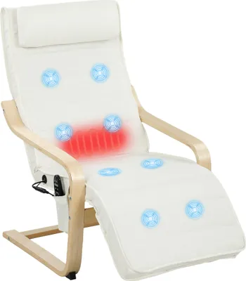 Image de HOMCOM Fauteuil de salon, fauteuil relax massant et chauffant avec dossier haut, appui-tête, repose-pieds réglable, télécommande et poche latérale, tissu aspect lin, pour chambre salon, crème