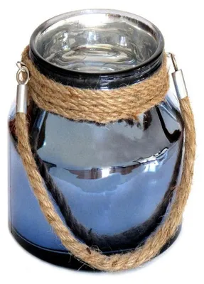 Produktbild von Blaue Glaslaterne mit Kordel, Basis 16 cm, Höhe 15,5 cm, veredelt in Spanien
