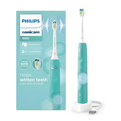 Produktbild von Philips 4100 Series HX3689/43 Elektrische Schallzahnbürste, Erwachsener, Schallzahnbürste, Tägliche Pflege, 31000 Bewegungen pro Minute, Türkis, 2 min, 4 x 30 sec