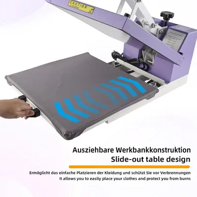 Productafbeelding van Digitale warmte-sublimatiemachine, 38 x 38 cm, glij-thermopres, geschikt voor T-shirts, tassen, kussens, puzzels, kleding, 1600 W