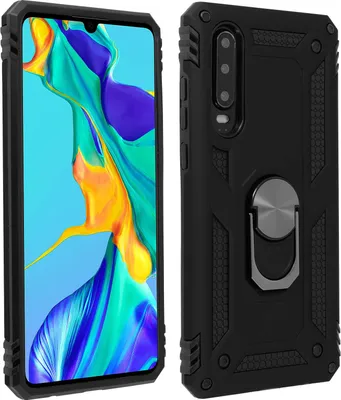 Produktbild von Avizar, Hybrid Handyhülle mit Ring Halterung für Huawei P30, Schwarz