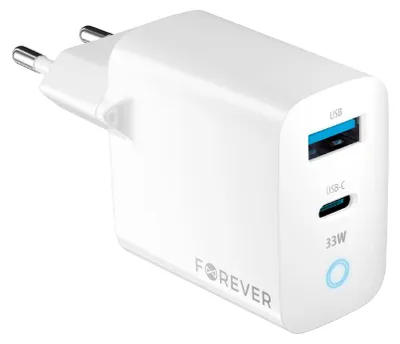 Zdjęcie produktu dla Forever Ładowarka Sieciowa Gan Pd Qc Tc-06-33Ac 1X Usb-C 1X Usb 33W Biała