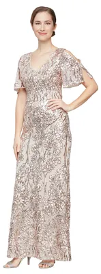 Produktbild von Alex Damen Long Mother of The Bride Sequin Dress with Cold Shoulder Flutter Slee