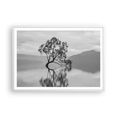 Produktbild von Gerahmtes Poster - Weißer Rahmen - Baum Symmetrie See - 100x70 cm - Wand Bild - Wanddeko - Wandbilder - Kunstposter - Wandposter - Bilderrahmen - Bilder - Kunstdruck - P2WAA100x70-4514