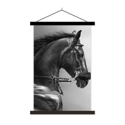 Produktbild von MuchoWow® Textilposter Pferde - Schwarz - Porträt - Tiere 120x180 cm mit schwarzem Rahmen - Fotos