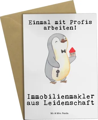 Produktbild von Mr. & Mrs. Panda Grußkarte Immobilienmakler Leidenschaft - Weiß - Geschenk, einladungskarten, dankeskarten, hochzeitskarten, weihnachtskarten, Ausbildung, Beileidskarte