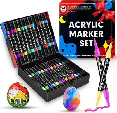 Productafbeelding van Acrylstiften voor Volwassenen - 24 Kleuren - Acryl Verfmarkers - Sneldrogend & Vlekvrij - Niet-Toxisch & Geurloos - Stenen - Hout - Glas - Stof