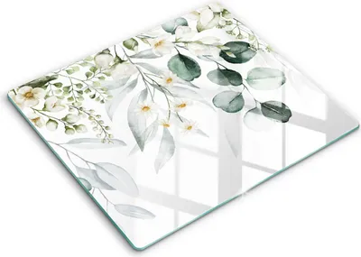 Zdjęcie produktu dla Deska kuchenna – 60 cm x 52 cm - Szklana deska do krojenia - Szkło hartowane – Antypoślizgowa - Akwarelowe Rośliny