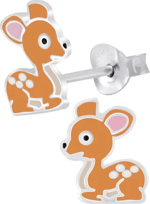 Produktbild von Ohrringe 925er echt Silber für Kinder Mädchen kleine Reh Rehkitz Ohrstecker Tiere braun K908