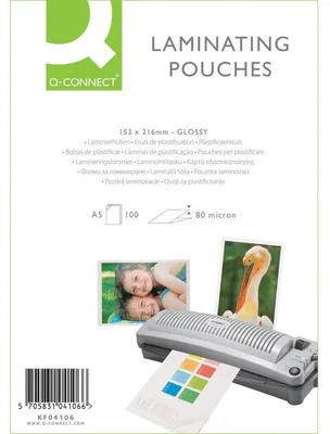 Produktbild von Q-CONNECT KF04106, EVA (Äthylen-Vinylazetat), Polyethylen mit niedriger Dichte (LDPE), Polyethylenterephthalat, Glänzend, A5, 153 mm, 216 mm, 100 Stück(e)