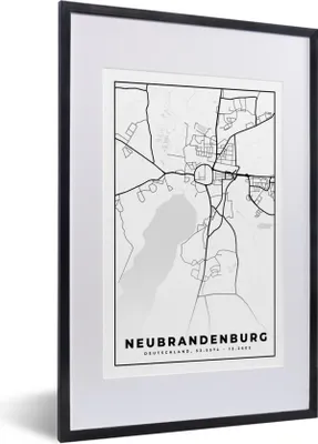 Produktbild von MuchoWow® Gerahmtes Poster Stadtplan - Neubrandenburg - Karte 40x60 cm - Poster mit Schwarzem Bilderrahmen Wandposter Rahmen Foto Bilder - Poster in Rahmen