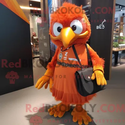 Produktbild von Orange REDBROKOLY Hawk Maskottchen Kostüm Figur bekleidet mit einem Maxirock und Messenger Bags
