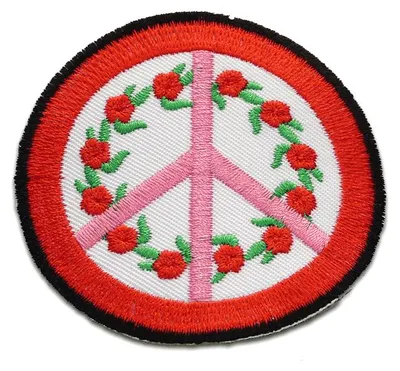 Produktbild von Peace Frieden Symbol Rose - Aufnäher, Bügelbild, Aufbügler, Applikationen, Patches, Flicken, Zum Aufbügeln, Größe: Ø 6,8 cm