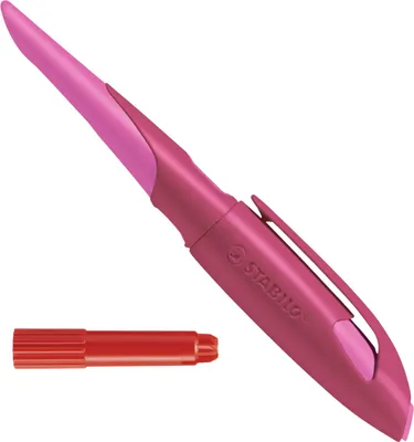 Produktbild von STABILO EASYbirdy ergonomischer Schulfüller für Linkshänder:innen - Design beere/pink - Anfängerfeder (A) - mit Einstellwerkzeug