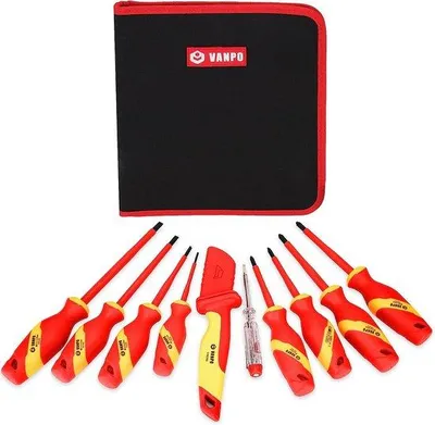 Produktbild von Elektrisch 10-delig Sicherheitsreparaturset, 1000 V, isoliert, mit Kabelschneider, Spannungstester, Magnet-Schraubendreher mit Gewinde und PH-Schraubendreher