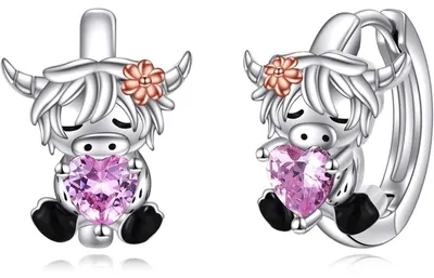 Productafbeelding van Creoolen van 925 sterling zilver met dierendesign en roze zirkonia, geschikt voor dames, meisjes en kinderen