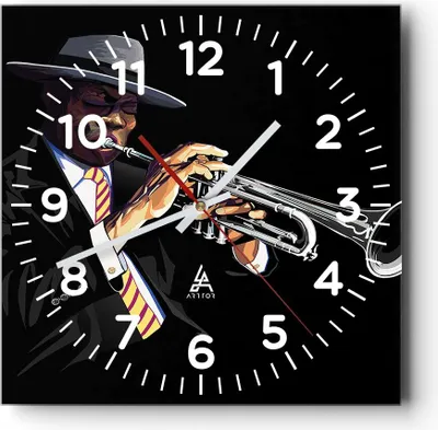 Produktbild von Wanduhr - Quadrat - Glasuhr - Jazz Musik Musiker - 30x30cm - Schleichendes Uhrwerk - Lautlos - zum Aufhängen bereit - Dekoration Modern - Wanddekoration aus Glas - C4AC30x30-3588
