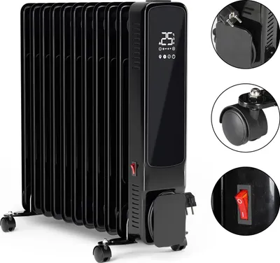 Obrázek produktu pro Jayseuw olejový radiátor 2500W 11 žeber s LCD displejem dotykovou obrazovkou WiFi aplikace a dálkové ovládání Mobilní olejový radiátor 24h časovač topný termostat a ochrana proti přehřátí Černá barva