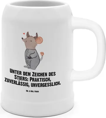 Produktbild von Mr. & Mrs. Panda Krug Stier Astrologie - Weiß - Geschenk, Tierkreiszeichen, Bierbecher, Steinkrug, Sternzeichen, Seidel, Geburtstagsgeschenk, Keramikkrug, Bier