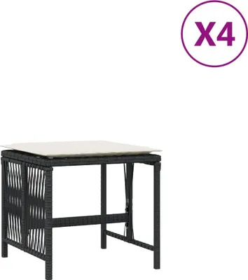 Image de vidaXL Tabouret de jardin avec coussins 4 pcs Noir 41x41x36 cm Poly rotin