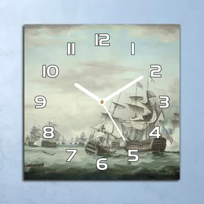 Produktbild von Deko Glasuhr Wanduhr 30x30 Schiffskampf Kunst Quarz Küchenuhr Bürouhr
