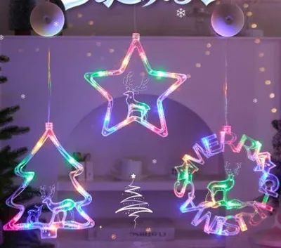 3er-Set LED-Weihnachts-Fensterleuchten, mehrfarbig, mit Timer, 25 cm